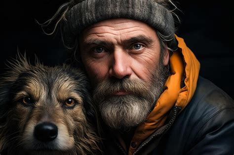 Man with beard and hat holding dog. generative ai. | Premium AI ...