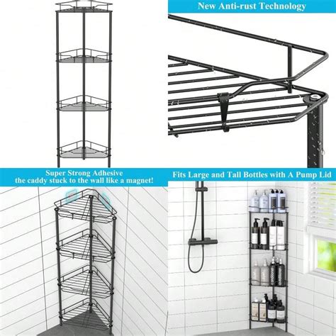 4 Tier Floor Standing Corner Shower Caddy Organizer Shelf With Hooks ...