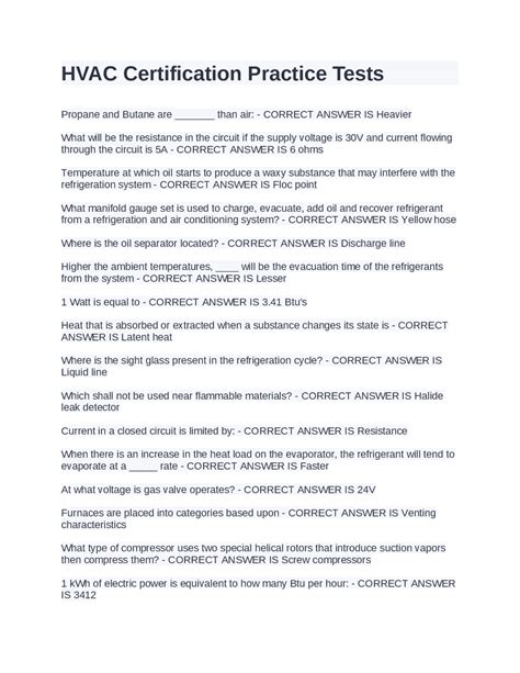 HVAC Certification Practice Tests.LATEST GRADED A | Exams Nursing | Docsity