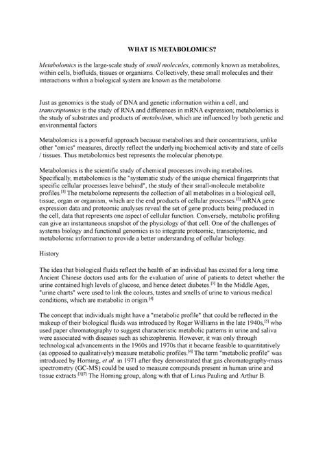 What is metabolomics - Lecture notes 1-3 - WHAT IS METABOLOMICS ...