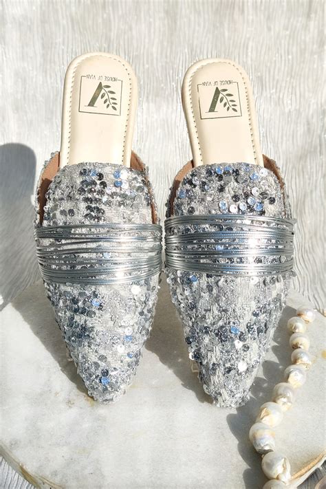 Shimmer Silver Mules – House Of Vian