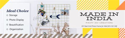 Pikify DIY Steel Wall Grid Photo Frame [45 * 65cm-Black] Clip Holder ...