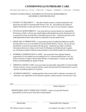 Fillable Online CPC Patient Consent to Treatment - Commonwealth Primary ...