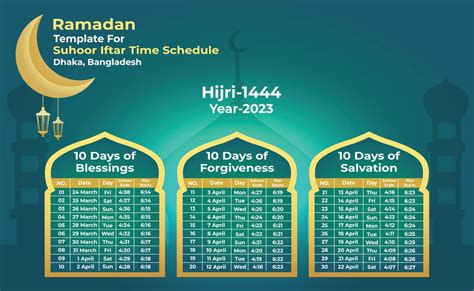Ramadan Kareem Calendar with Suhoor Iftar Time table 21953333 Vector ...