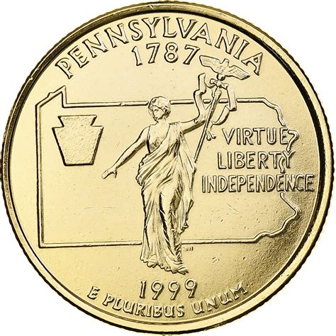 United States Quarter Pennsylvania 1999 U.S. Mint gold-plated coin ...