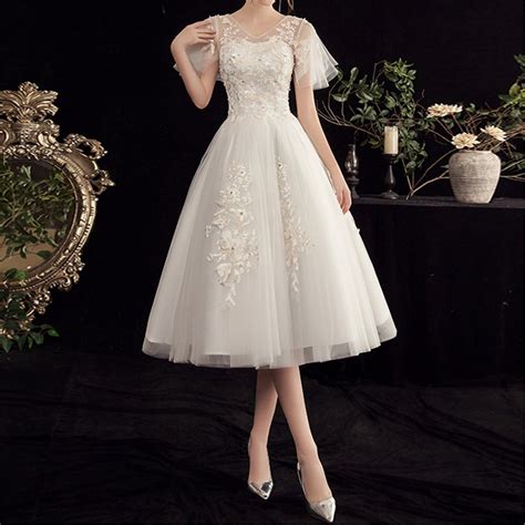 V Neck Short Wedding Dress