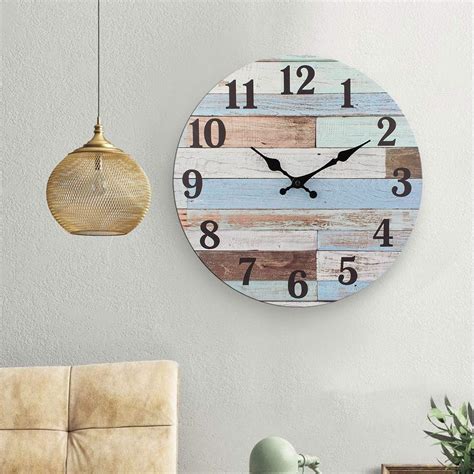 Buy Eruner Round Wall Clock, 24 Inch Coastal Worn Blue Wall Clock ...