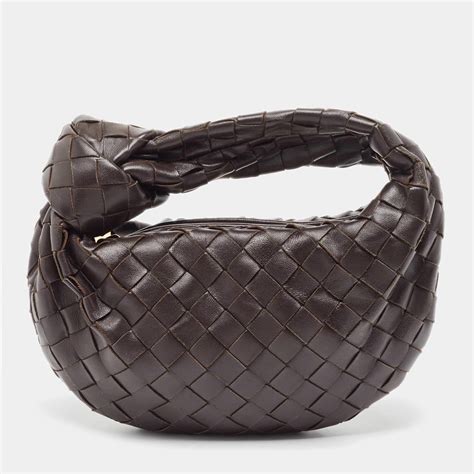 Bottega Veneta Dark Brown Leather Intrecciato Mini Jodie Top Handle Bag ...