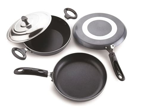 Crystal Non-Stick Cookware Set, 4 Pcs|Flat Tawa 280 mm|Kadai 240 mm ...