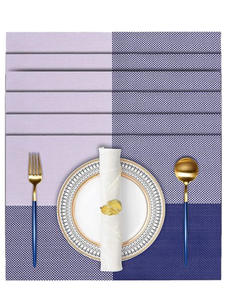 Buy | 6Pcs Purple & Blue Checked Rectangle Table Placemats | Tied Ribbons