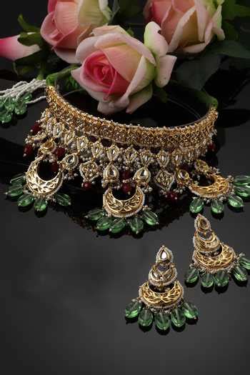 Buy Multi Color Pearls, Kundan And Natural Stone Embellished Choker ...