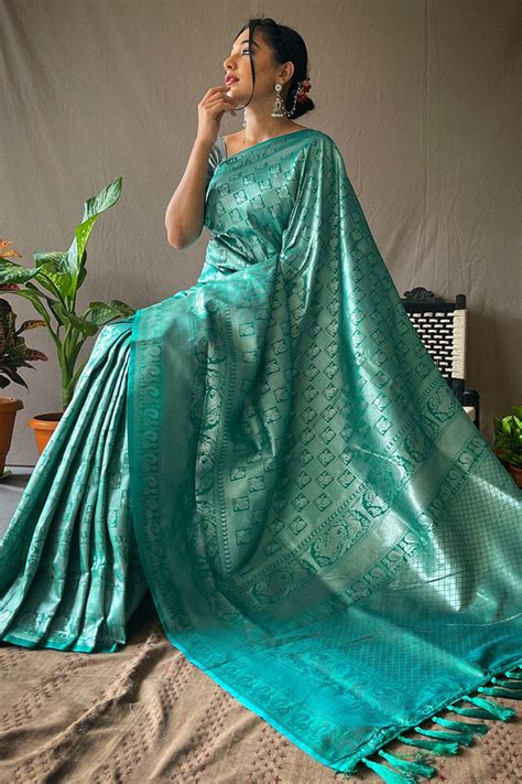 Buy Monte Carlo Blue Kanjivaram Silk Saree Online - MySilkLove
