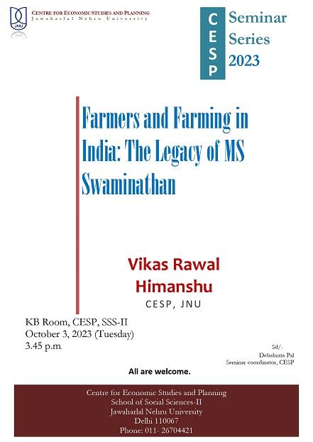 CESP organises a Seminar on "Farmers and Farming in India: The Legacy ...