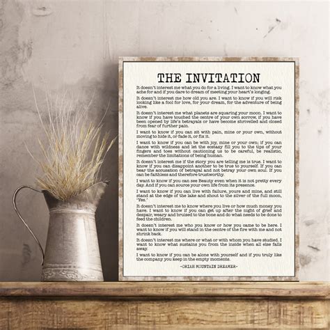 The Invitation Poem Oriah Mountain Dreamer Book Page Wall Art ...