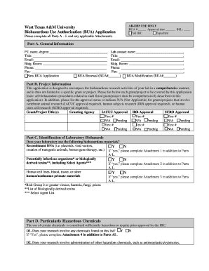 Fillable Online wtamu Laboratory Biohazardous Use Authorization Form ...