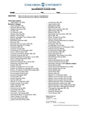 Fillable Online falcon cuw Program Change Major Minor Form Oct 2010 Fax ...