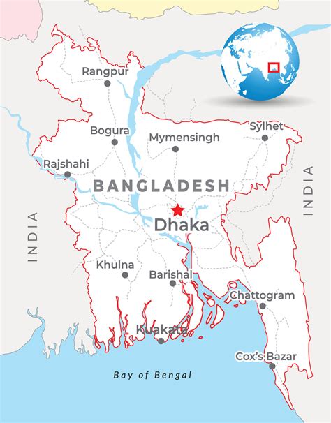 Bangladesh mapa con capital dhaka, más importante ciudades y nacional fronteras 40137445 Vector ...