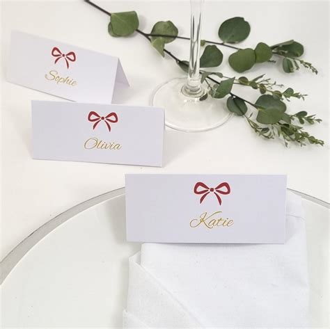 Personalised Christmas Place Cards. Red Bow Place Setting Name Card ...