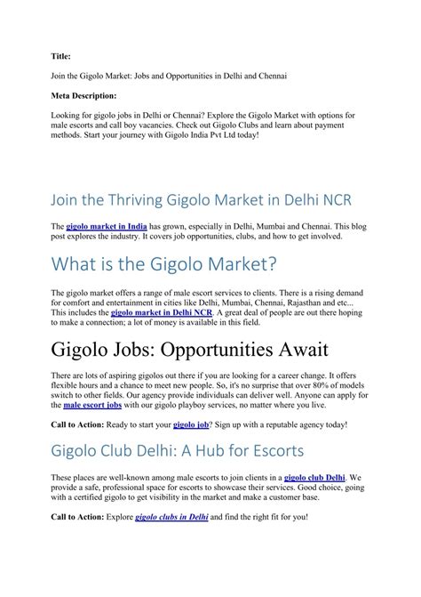 Join the Gigolo Market Jobs and Opportunities in Delhi and Chennai