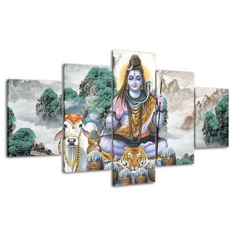 Buy Lord Shiva Nandi Bull Tiger Skin Blessing 5 Piece Five Panel Online ...