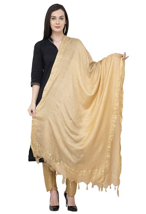A R Silk Women's Self Design Silk Dupatta (ARS057_Golden_Free Size ...