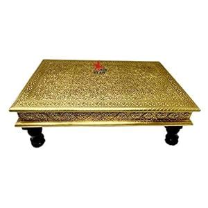 Buy NUTRI STAR Pure Brass Sheet Handcrafted 4 Sided Rectangle Chowki ...