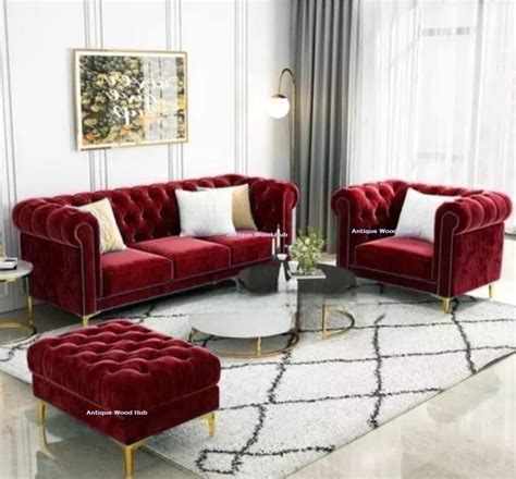 Antique Wood Hub - Modern Classic 4 Person Seater Sofa Set, 3+1+Ottoman ...