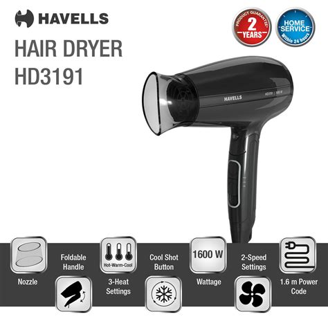 Buy HAVELLS HD3191 Hair Dryer with 3 Heat Settings & Cool Shot (Heat ...