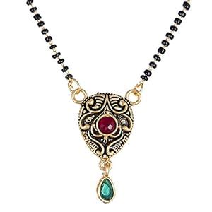 Buy KENNICE Mangalsutra Red American Diamond Studded Gold-Plated ...