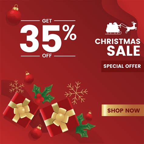 Christmas Discount Banner Flyer Design Template with Gift Box Vector ...