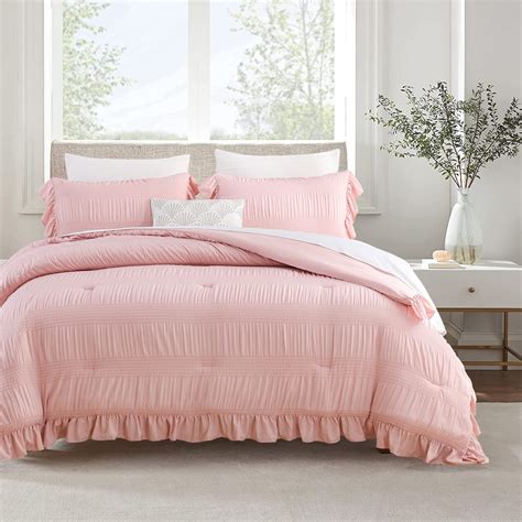 Amazon.com: ALEISSEL Blush Pink Seersucker Comforter Twin Size with ...