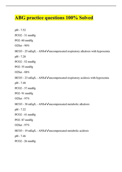ABG practice questions 100% Solved - ABG - Stuvia US