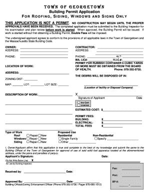 Fillable Online georgetownma Building Permit Application FOR ROOFING ...