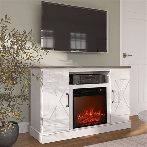 BELLEZE 47" TV Stand with 18" Electric Fireplace, Barn Door TV Stand ...