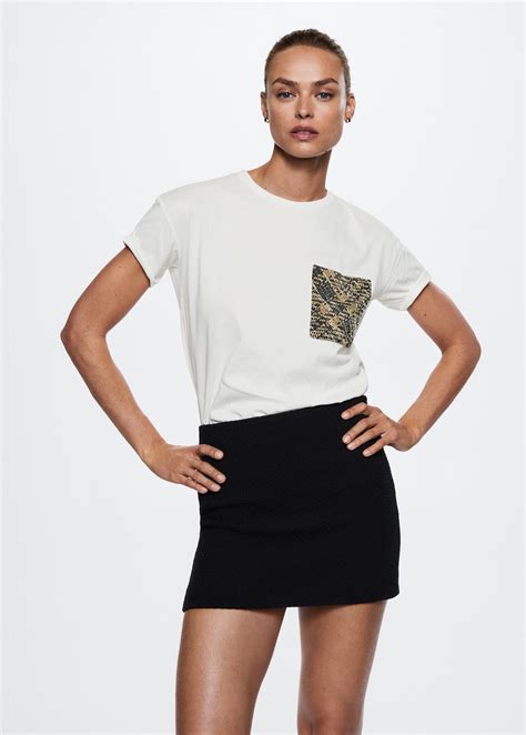 Camiseta bolsillo tweed - Mujer | MANGO Perú