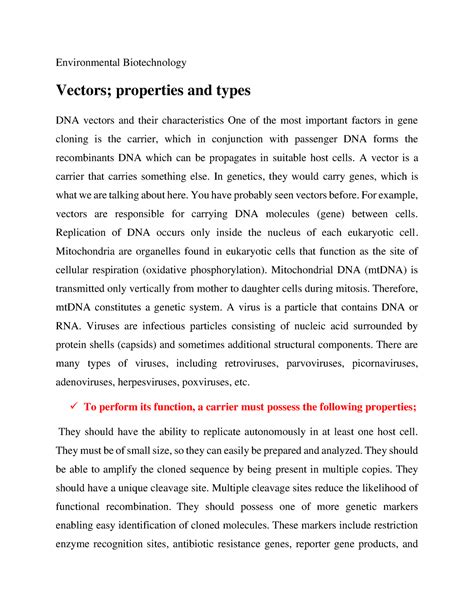 Vectors; properties and types - Environmental Biotechnology Vectors ...