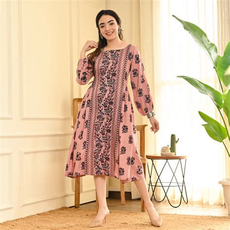 Buy Baby Pink Side Gathered Printed Dress | Rustorange