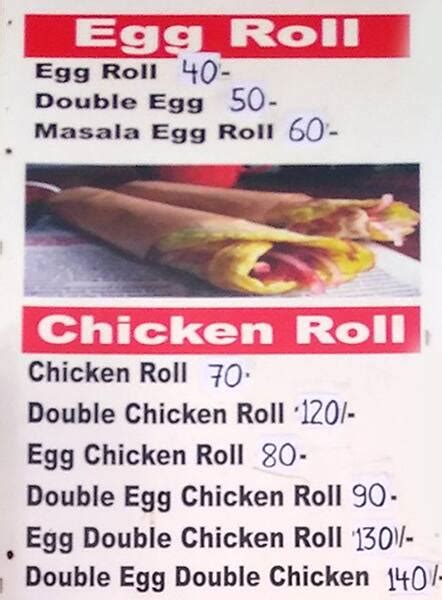 Menu at Chorangi Roll, New Delhi