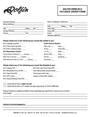 Fillable Online DOLFIN SWIM 2015 FAX BACK ORDER FORM Fax Email Print ...
