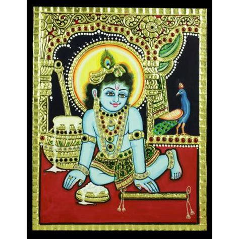 22ct Gold Handmade Lord Krishna Eating Butter Tanjore Painting