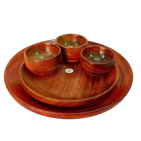 Shri Shri Handicraft Wooden Dinner Set HANDICRAFTS Brown Serving Four ...