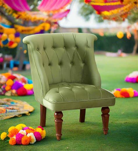 GLOBALLY INDIAN- Ludovic Accent Chair in Light Green Suede Velvet ...