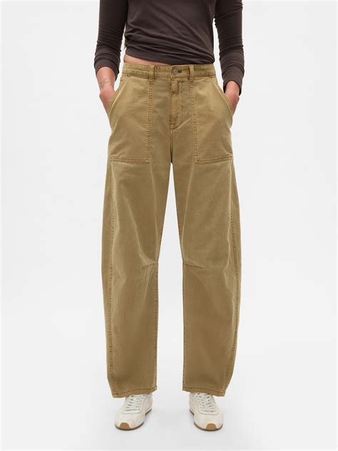 Mid Rise Twill Barrel Pants | Gap