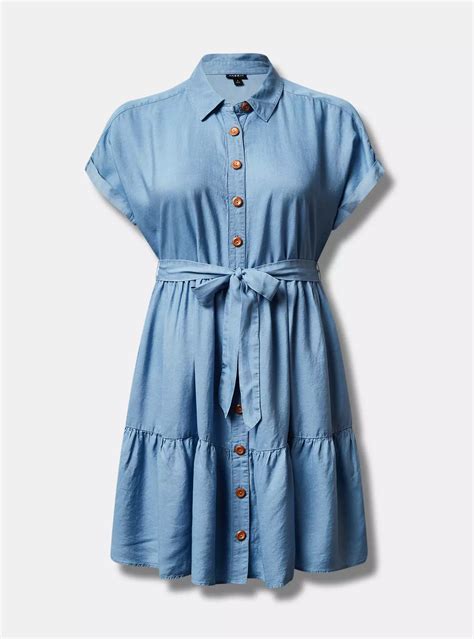 Plus Size - Mini Chambray Tiered Shirt Dress - Torrid
