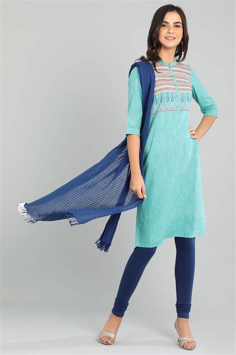 Buy Blue Band Collar Yarn-dyed kurta Online for Woman | Shop for Aurelia