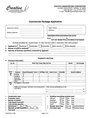 Fillable Online Commercial Package Application ...