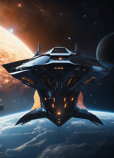 Lexica - Luxurious sleek black shark shaped space yacht shooting out in ...