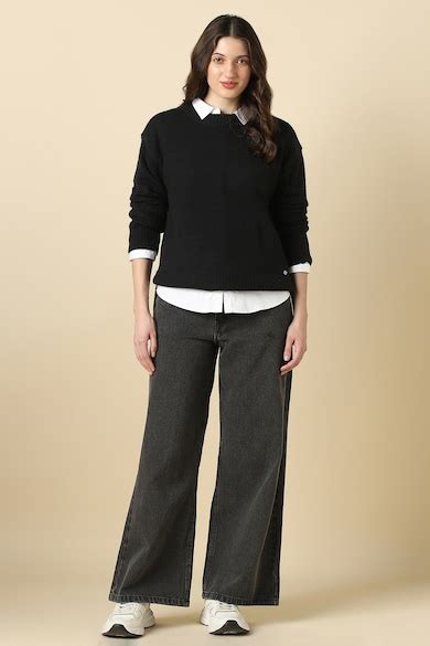 Allen Solly Woman Sweaters and Cardigans, Women Black Solid Round Neck ...