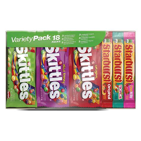 SKITTLES, STARBURST Full Size Variety Pack | Contains 18 Packs ...