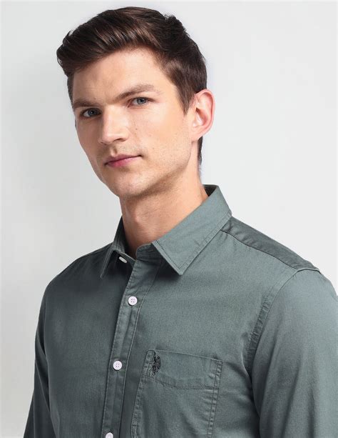 Buy Men Semi Cutaway Collar Slim Fit Shirt Grey|U.S. Polo Assn. India